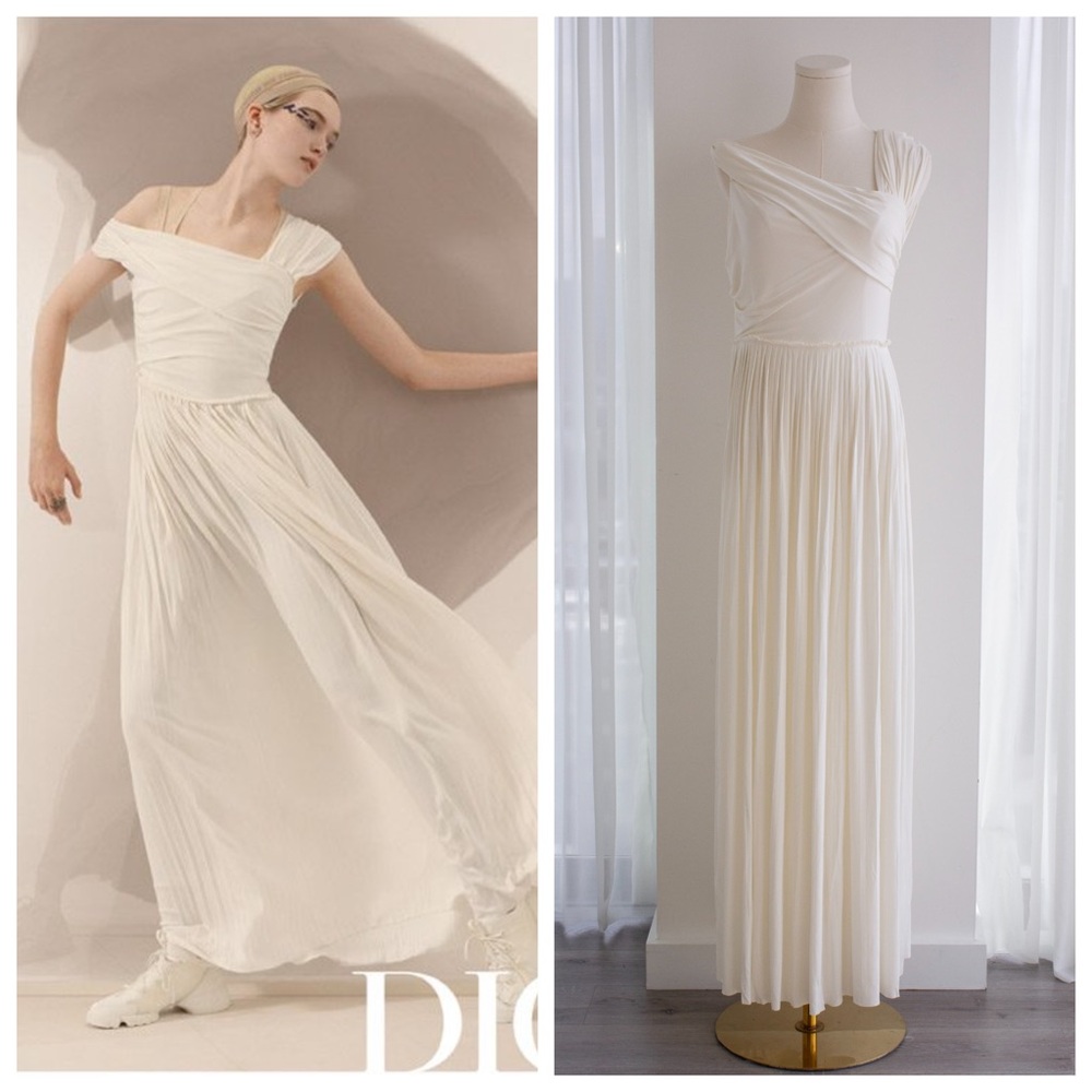 Christian Dior S/S 2019 Ballet White Draped Jersey Grecian Dress Gown
